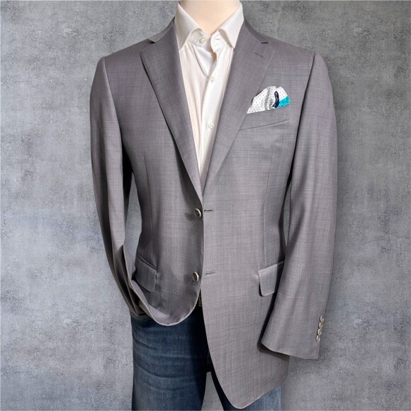 CANALI Made in Italy 40L US Gray Mens Blazer Sport Coat Jacket SUPER120*S Wool - Picture 3 of 16